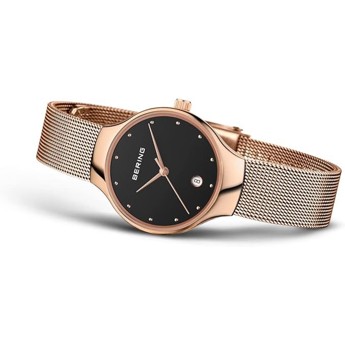 Bering | Classic polished rose gold 26mm black dial mesh | 13326-362