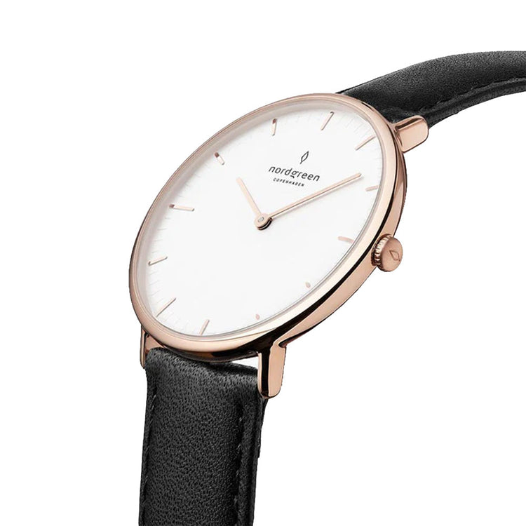 Nordgreen | Native rose gold 36mm black leather | NR36RGLEBLXX