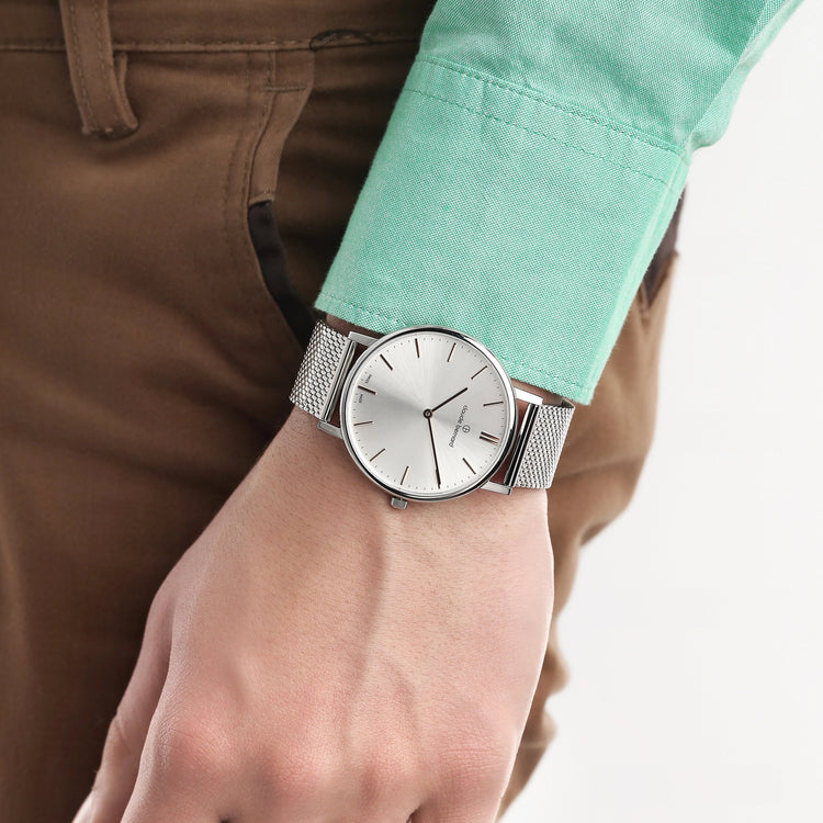 Claude Bernard | Classic silver and rose gold 41mm dial mesh band | 20219 3M AIR