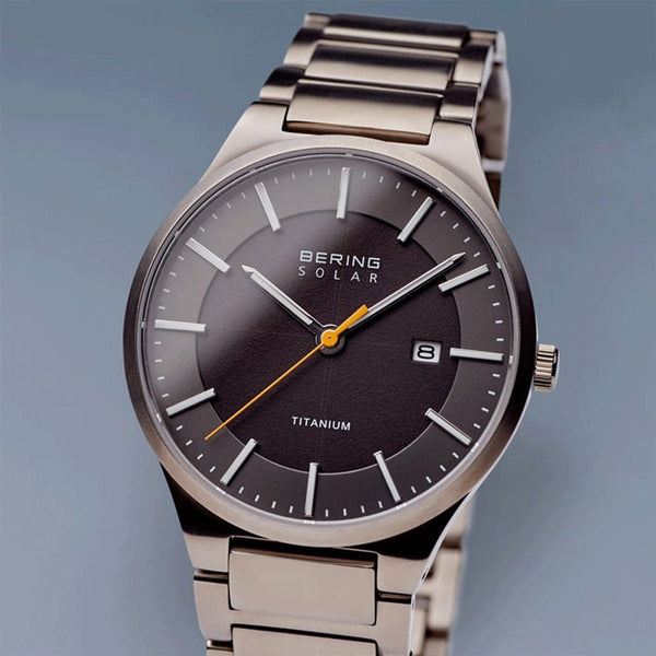 Bering Solar Titanium silver 39mm grey dial titanium links