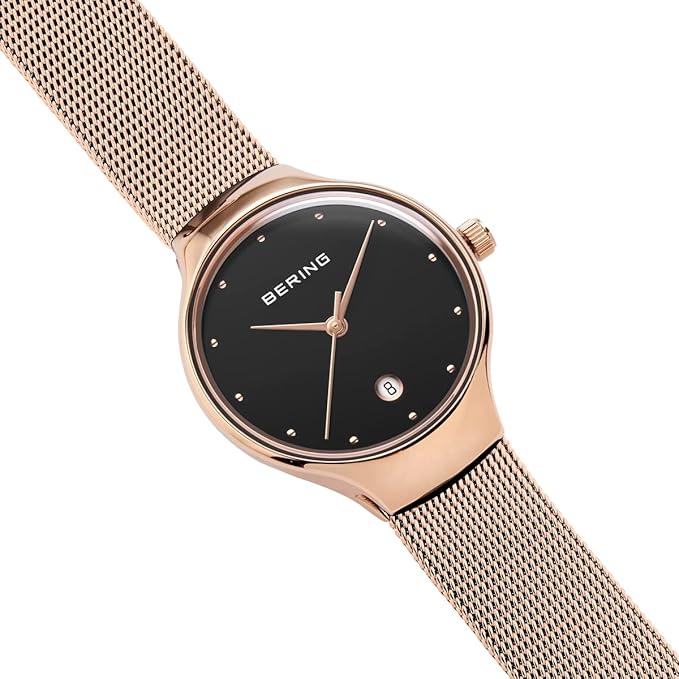 Bering | Classic polished rose gold 26mm black dial mesh | 13326-362