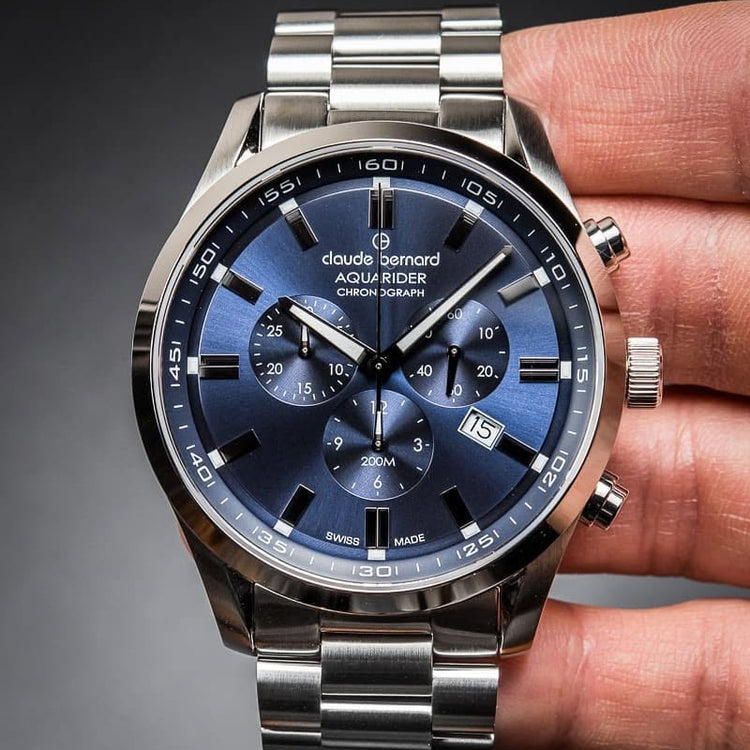 Claude Bernard | Aquarider stainless steel chronograph 44mm blue dial | 10222 3M BUIN1