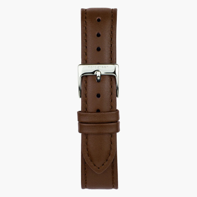 Nordgreen | Brown leather silver 16mm strap band (32mm dial) | ST16BRSILEBR