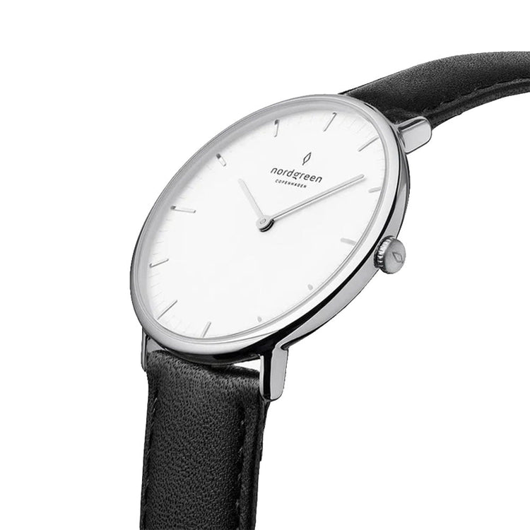 Nordgreen | Native Silver 40mm white dial black leather | NR40SILEBLXX