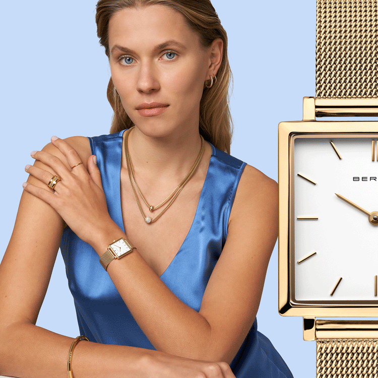 Bering | Classic Gold square white 26mm dial gold milanese | 18226-334