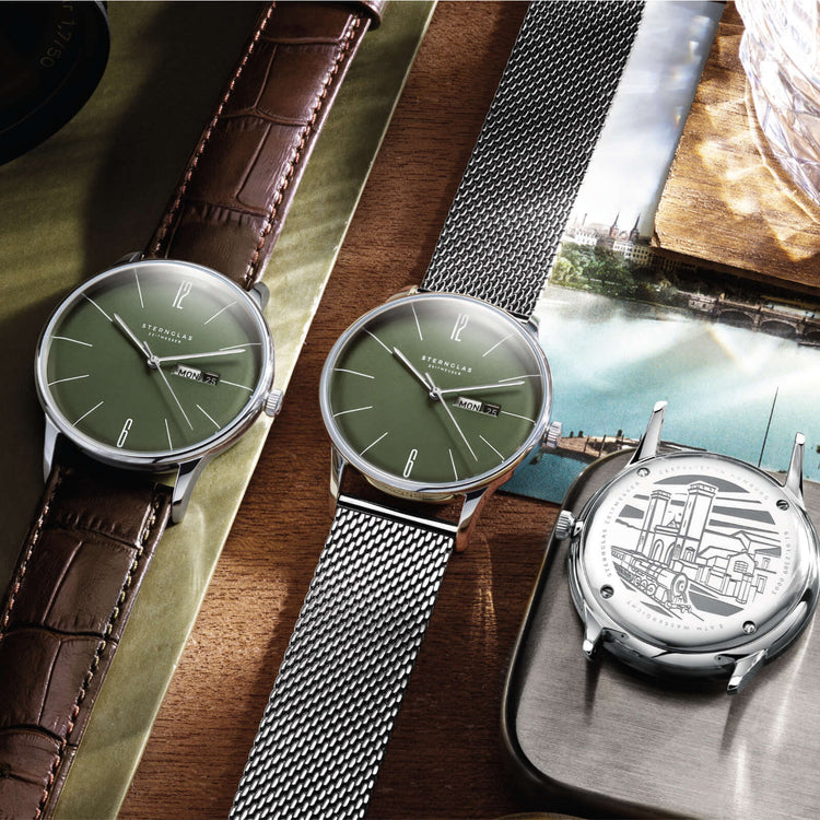 Sternglas | Berlin green heritage 38mm dial brown leather band | S01-BE08-HE05