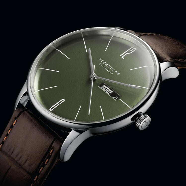 Sternglas | Berlin green heritage 38mm dial brown leather band | S01-BE08-HE05