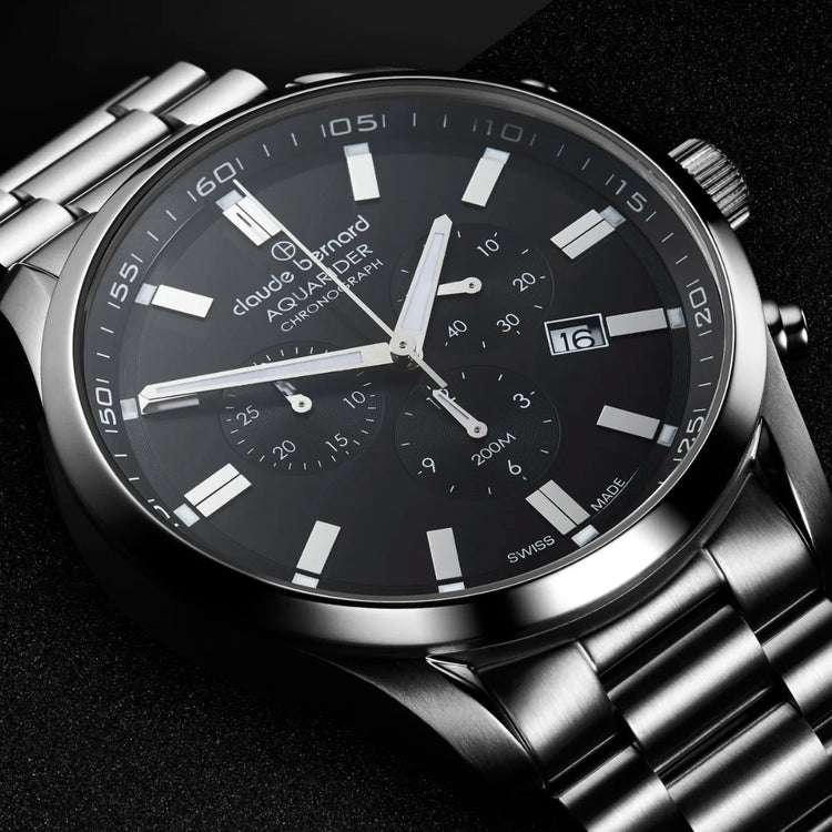 Claude Bernard | Aquarider stainless steel chronograph 44mm black dial | 10222 3M NV