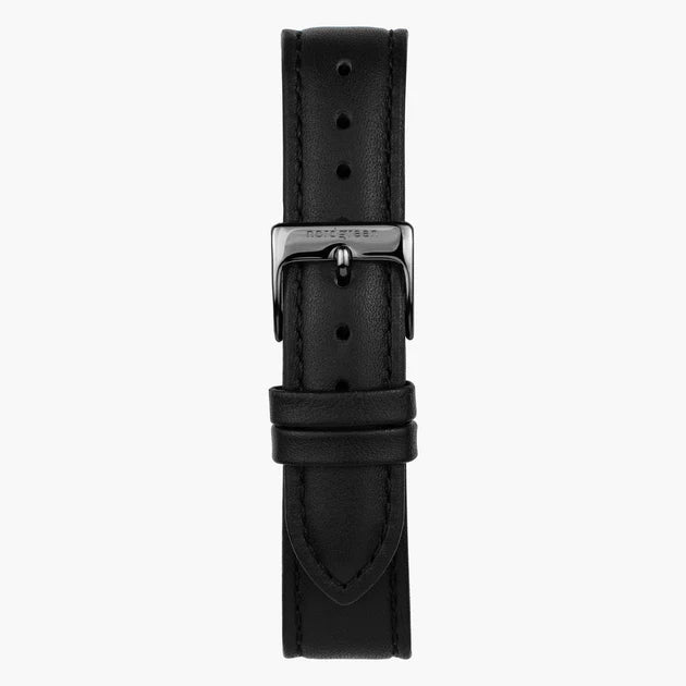 Nordgreen | Black leather gun metal 20mm strap band (40mm dial) | ST20BRGMLEBL