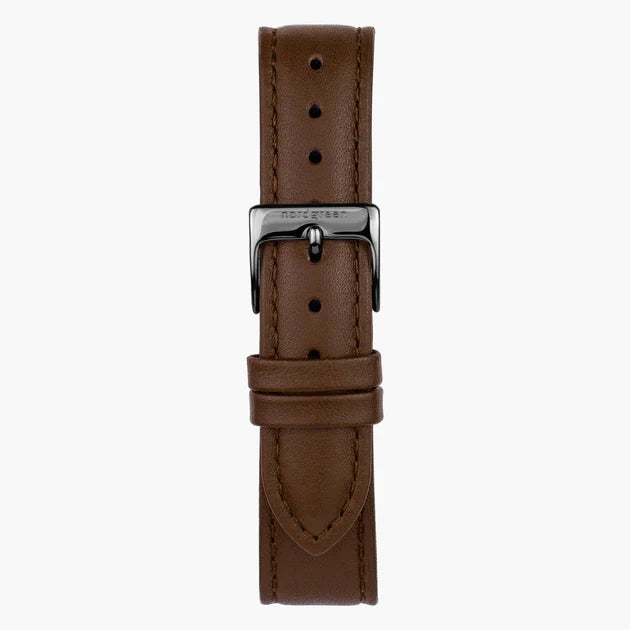Nordgreen | Brown leather gun metal 20mm strap band (40mm dial) | ST20BRGMLEBR
