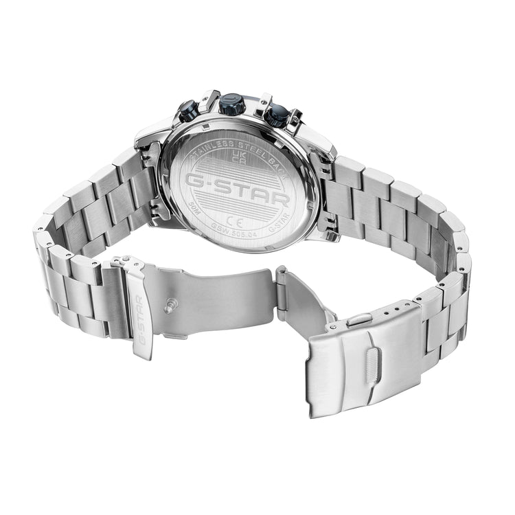 G-STAR | Bend3D Multifunction silver 44mm blue dial link band | GSW.505.04