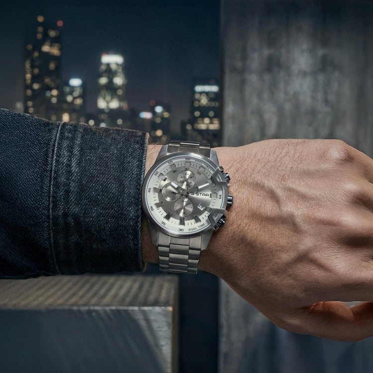 G-STAR | Bend3D Multifunction gunmetal 44mm silver dial link band | GSW.505.06