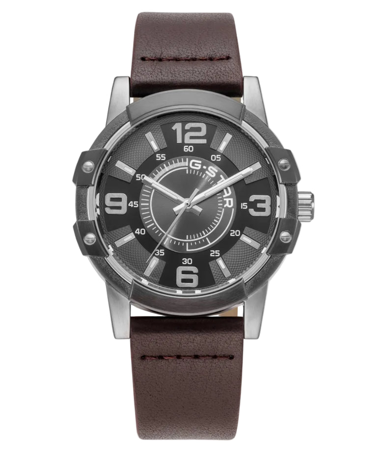 G-STAR | Constructed Bold silver 43mm dial brown leather | GSW.506.01