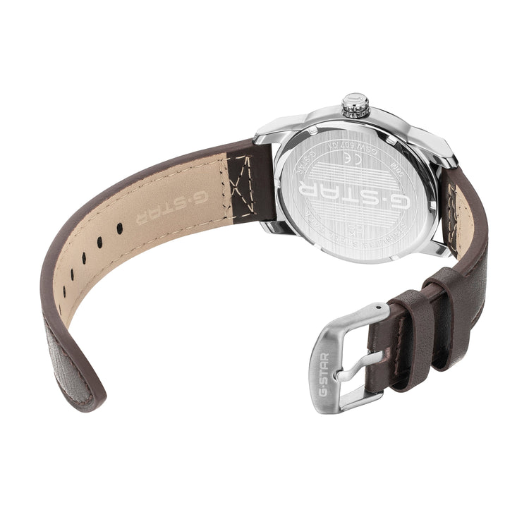 G-STAR | Selvedge Utility-Inspired silver 42mm dial brown leather | GSW.507.01