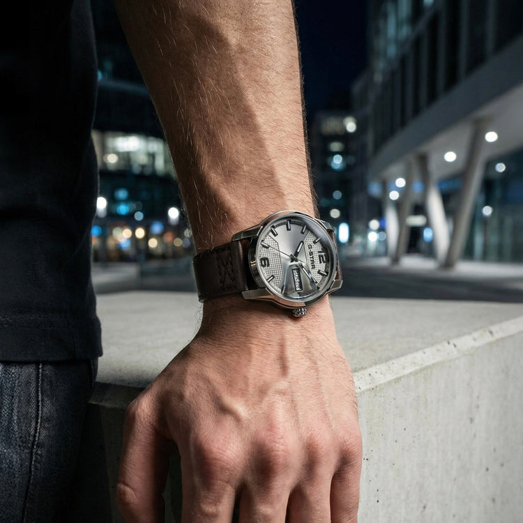 G-STAR | Selvedge Utility-Inspired silver 42mm dial brown leather | GSW.507.01