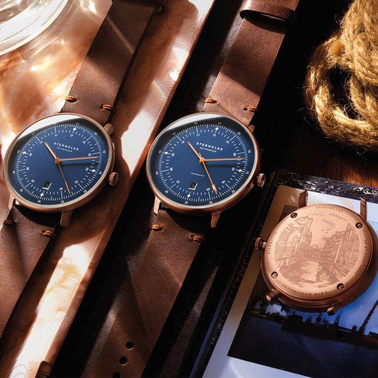 Sternglas | Hamburg Automatik bronze 42mm dial brown leather band | S02-HH27-VI17