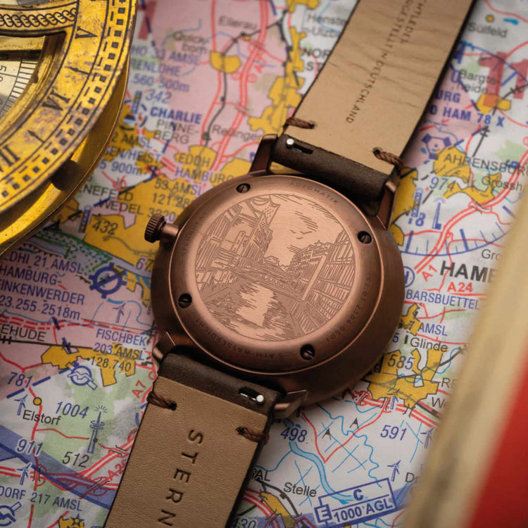 Sternglas | Hamburg Automatik bronze 42mm dial brown leather band | S02-HH27-VI17
