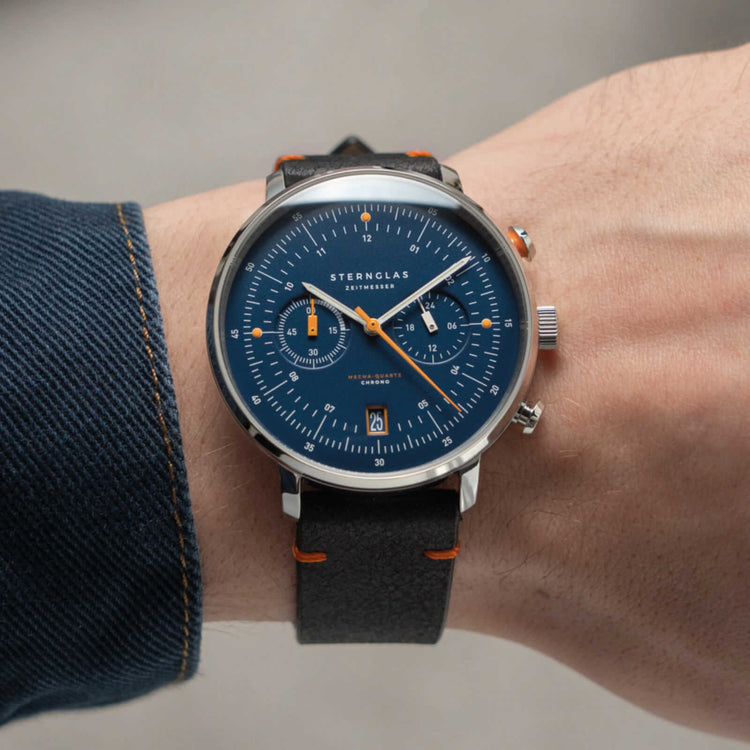 Sternglas | Hamburg chrono blue 42mm dial brown leather band | S01-HC06-VI11