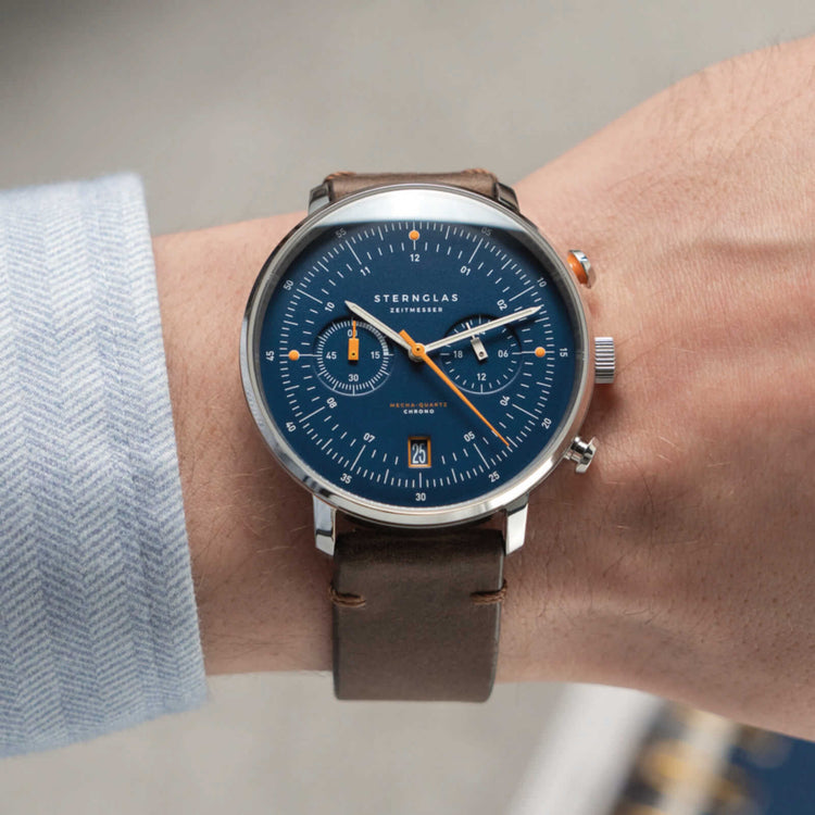 Sternglas | Hamburg chrono blue 42mm dial brown leather band | S01-HC06-VI11