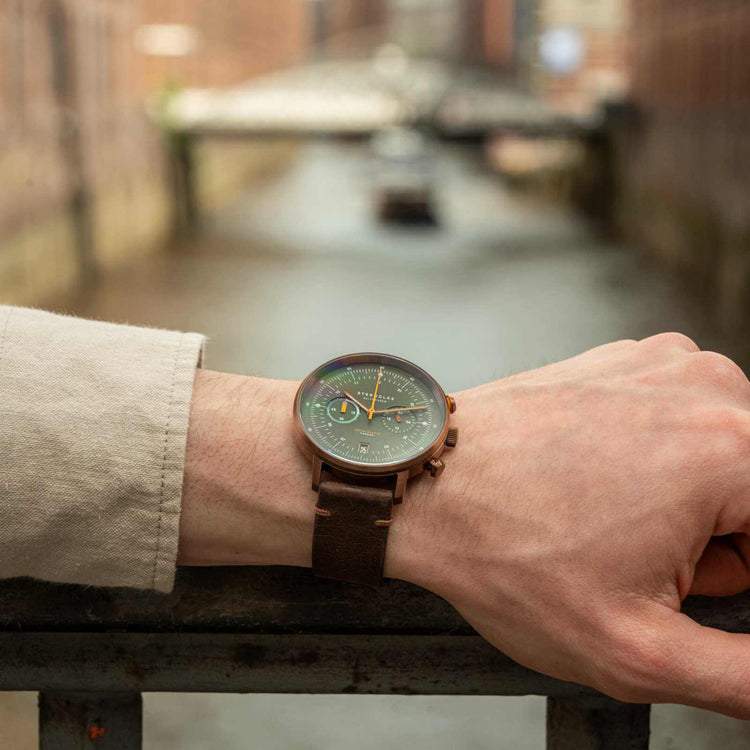 Sternglas | Hamburg chrono brushed bronze 42mm dial brown leather band | S01-HC35-VI17