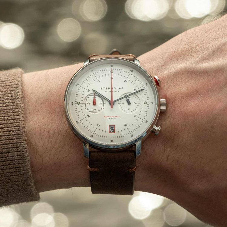 Sternglas | Hamburg chrono silver 42mm dial brown leather band | S01-HC10-VI11