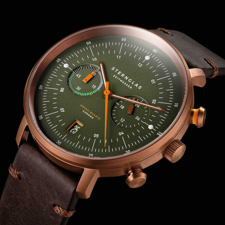 Sternglas | Hamburg chrono brushed bronze 42mm dial brown leather band | S01-HC35-VI17