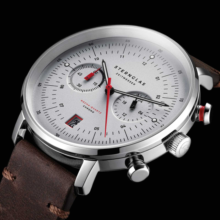Sternglas | Hamburg chrono silver 42mm dial brown leather band | S01-HC10-VI11
