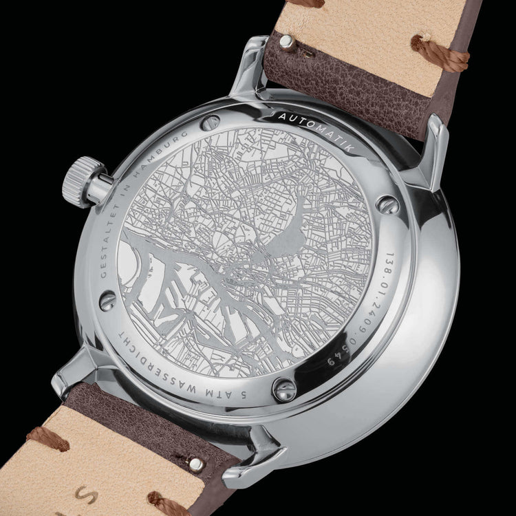 Sternglas | Hamburg Automatik silver 42mm white dial premium leather band | S02-HH47-VI11