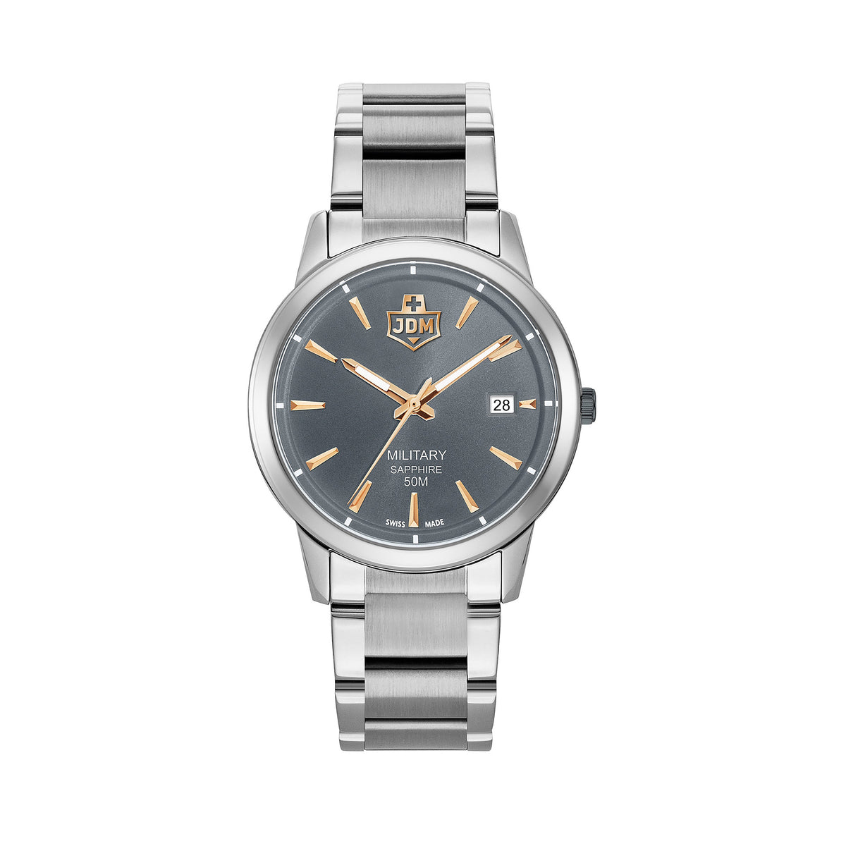JDM Military | Bravo II grey 39mm dial silver link | JDM-WG007-04