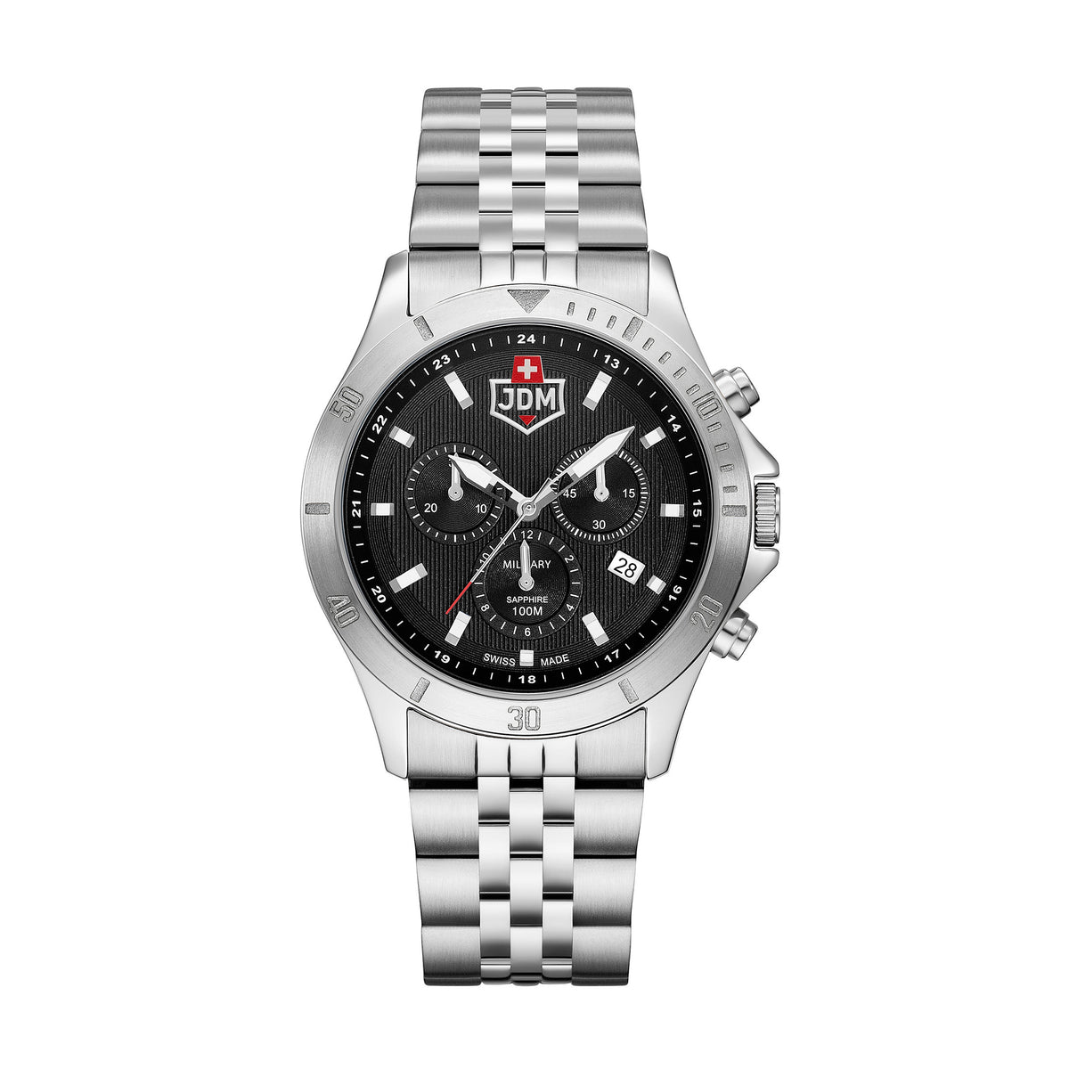 JDM Military | Delta chrono black 42mm dial silver link | JDM-WG009-01