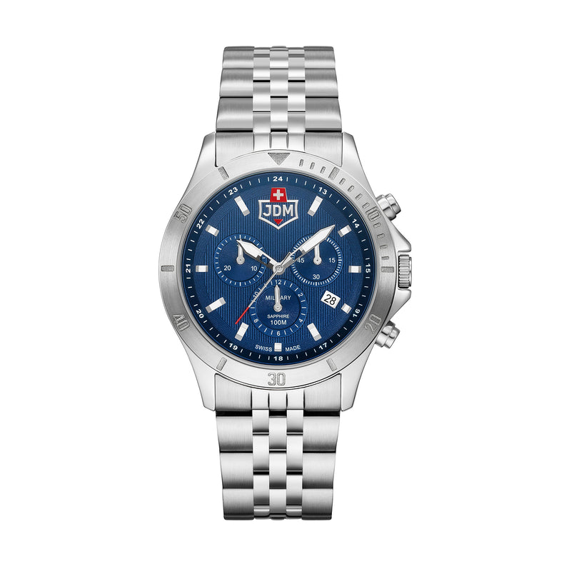 JDM Military | Delta chrono blue 42mm dial silver link | JDM-WG009-03