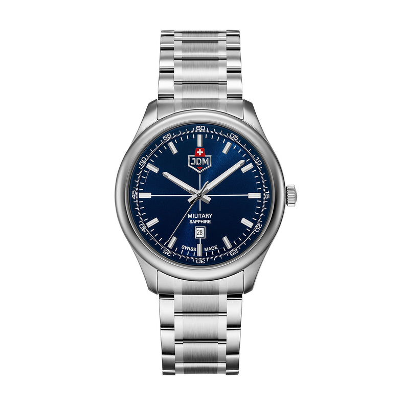 JDM Military | Alpha mission blue 42mm dial silver link | JDM-WG010-05