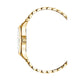 Gold watch with a white face on a white background