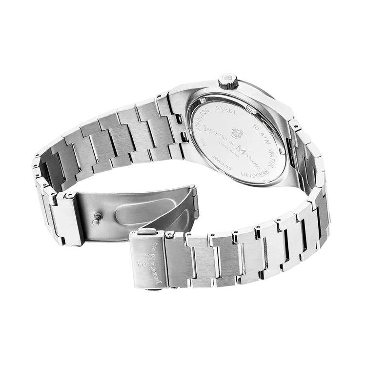 Silver watch with a metal bracelet on a white background