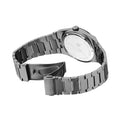 Silver watch with metal band on a white background