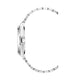 Close-up of a silver watch band on a white background
