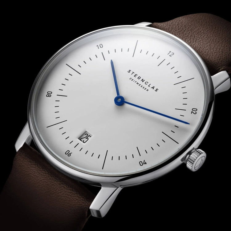 Sternglas | Naos white 38mm dial dark brown leather band | S01-NA44-PR04