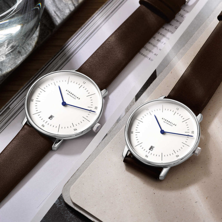 Sternglas | Naos XL White 42mm dial dark brown leather band | S01-NX01-PR04