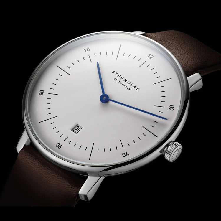 Sternglas | Naos XL White 42mm dial dark brown leather band | S01-NX01-PR04