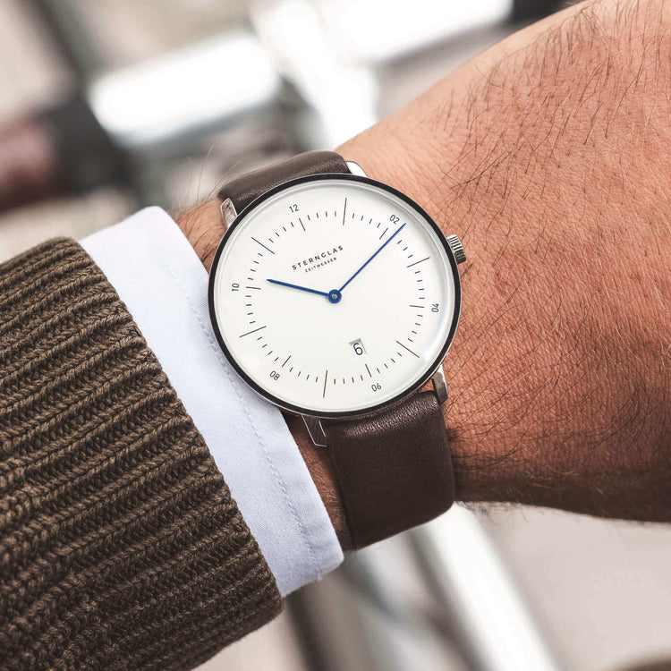 Sternglas | Naos XL White 42mm dial dark brown leather band | S01-NX01-PR04