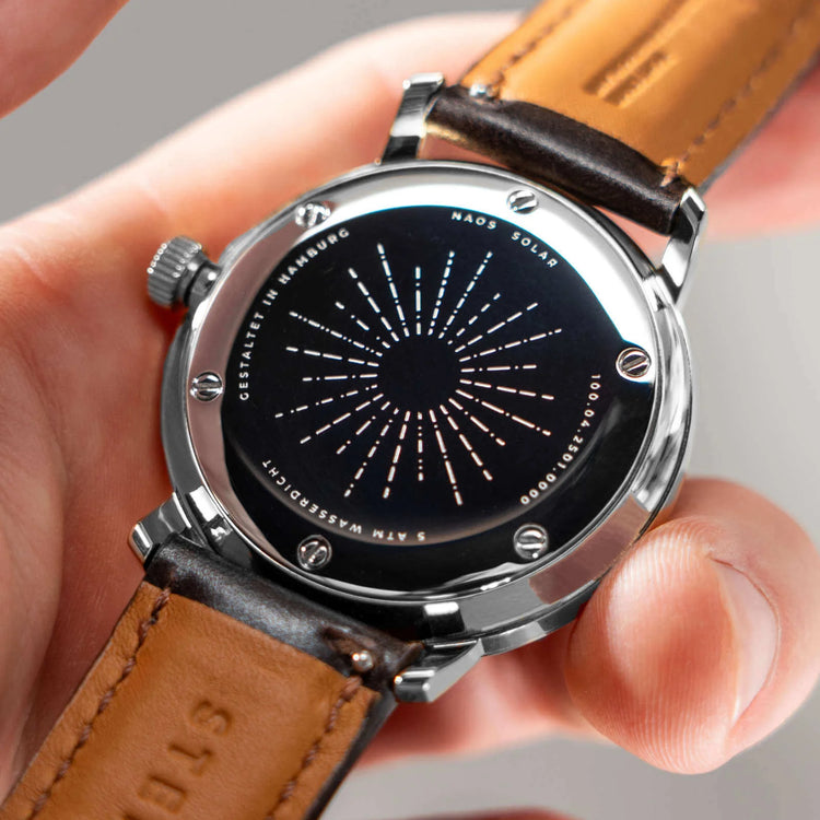 Sternglas | Naos Solar white 38mm dial brown leather band | S01-NS01-BR03