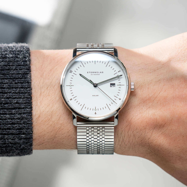Sternglas | Naos Solar white 38mm dial brown leather band | S01-NS01-BR03