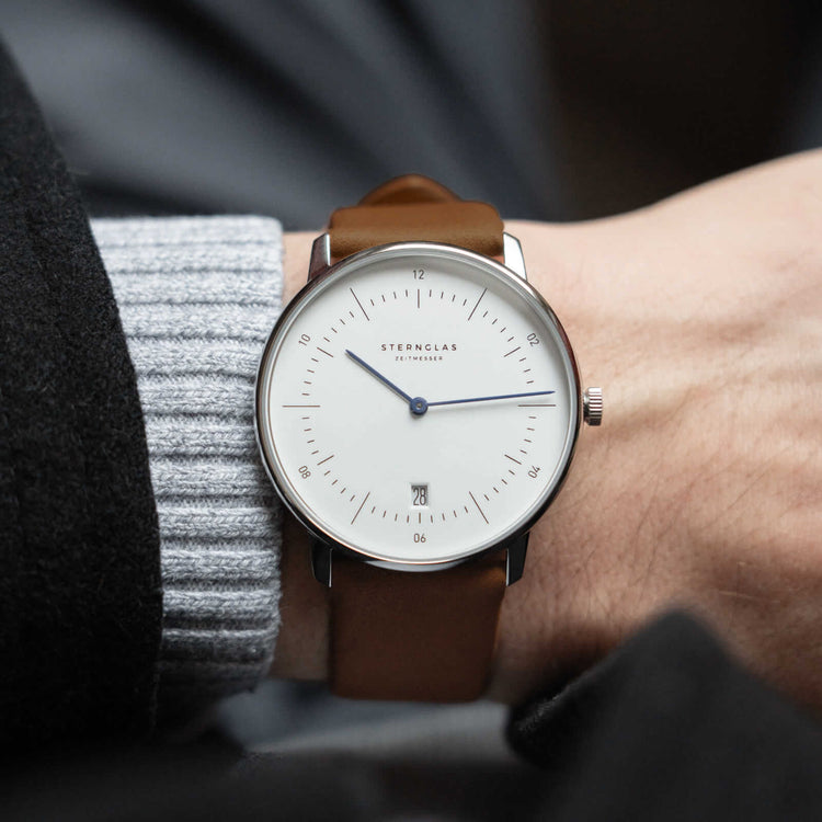 Sternglas | Naos white 38mm dial dark brown leather band | S01-NA44-PR04