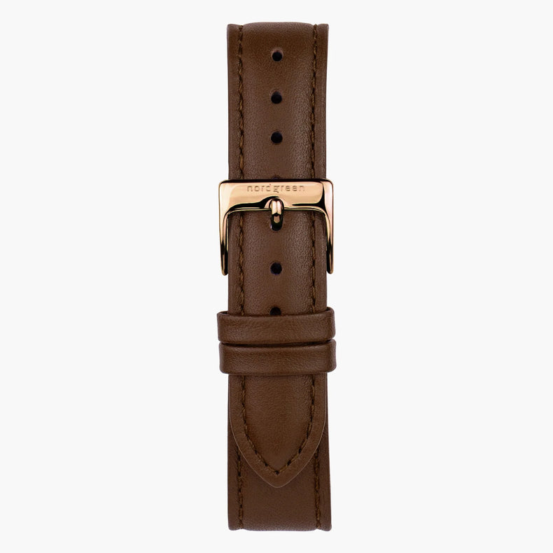 Nordgreen | Brown leather rose gold 14mm strap band (28mm dial) | ST14PORGLEBR
