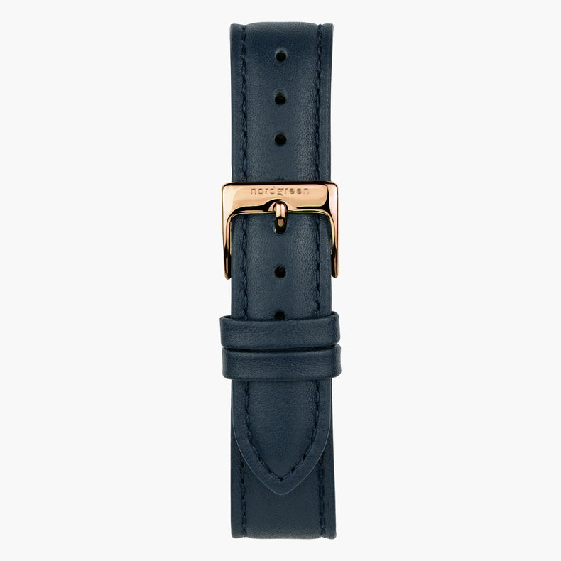 Nordgreen | Navy blue leather rose gold 16mm strap band (32mm dial) | ST16BRRGLEBL