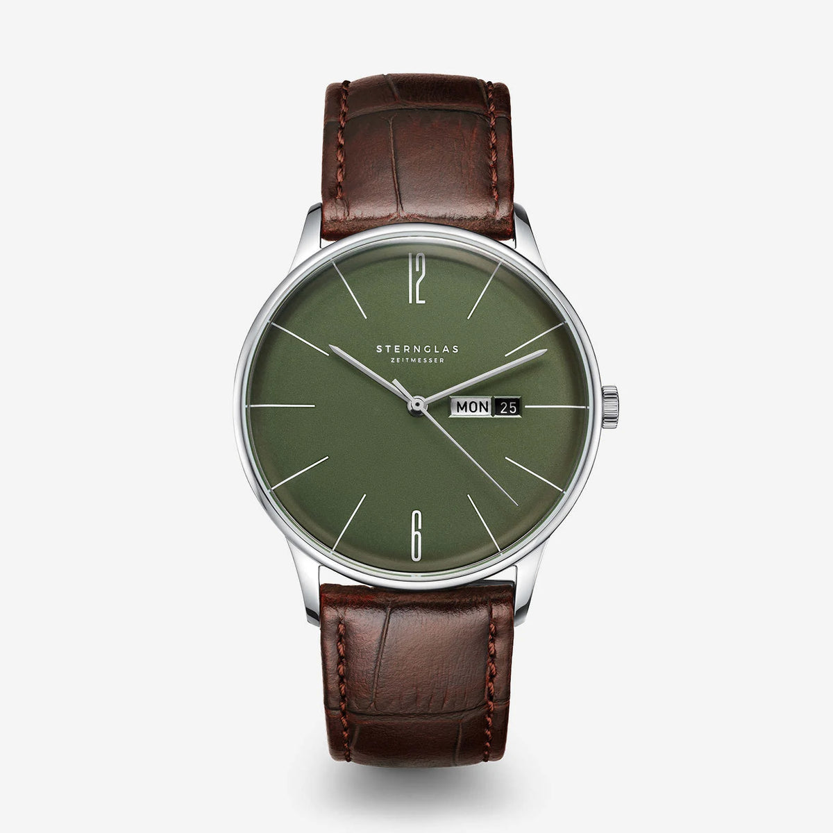 Sternglas | Berlin green heritage 38mm dial brown leather band | S01-BE08-HE05