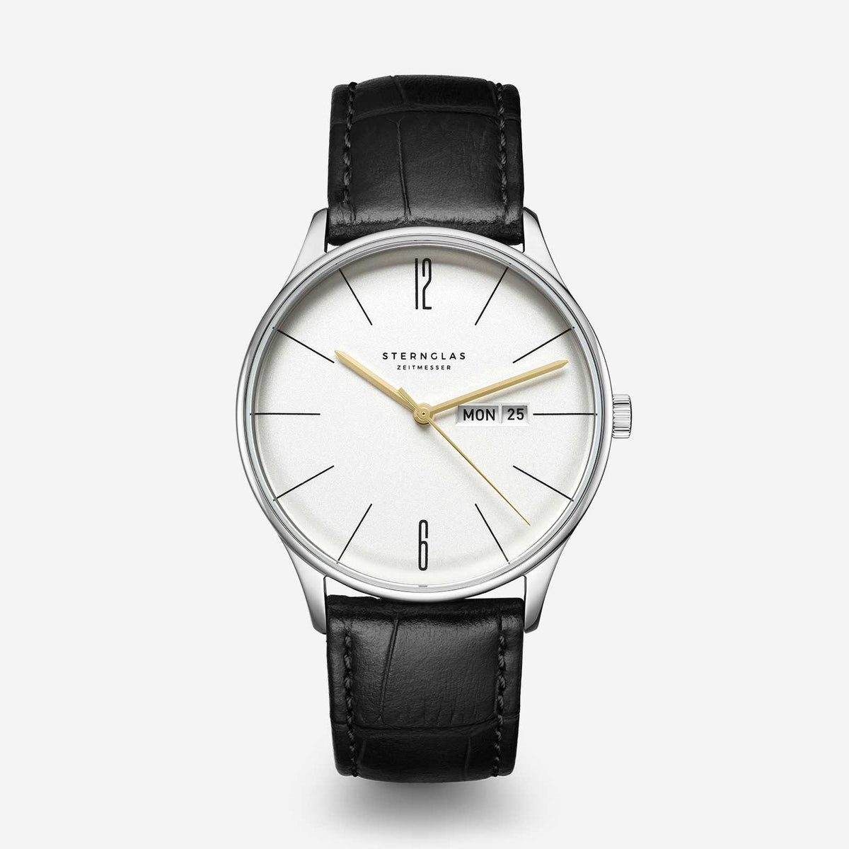 Sternglas | Berlin silver heritage 38mm dial black leather band | S01-BE10-HE04