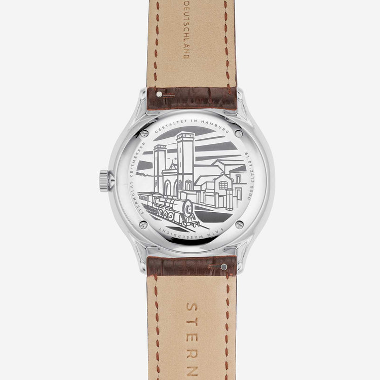 Sternglas | Berlin silver heritage 38mm dial black leather band | S01-BE10-HE04