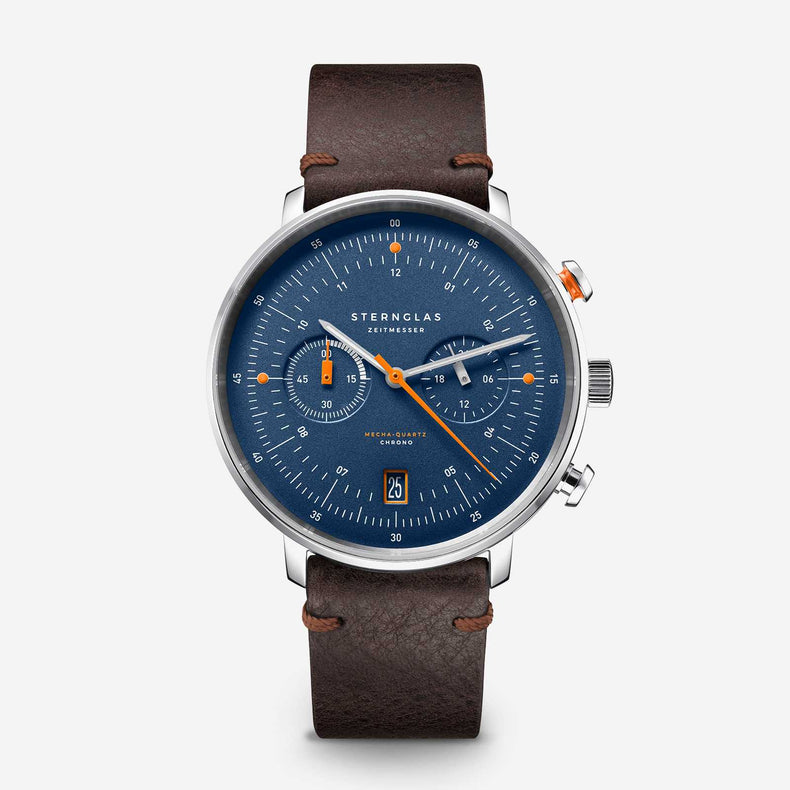 Sternglas | Hamburg chrono blue 42mm dial brown leather band | S01-HC06-VI11