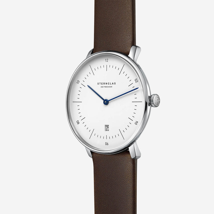 Sternglas | Naos XL White 42mm dial dark brown leather band | S01-NX01-PR04